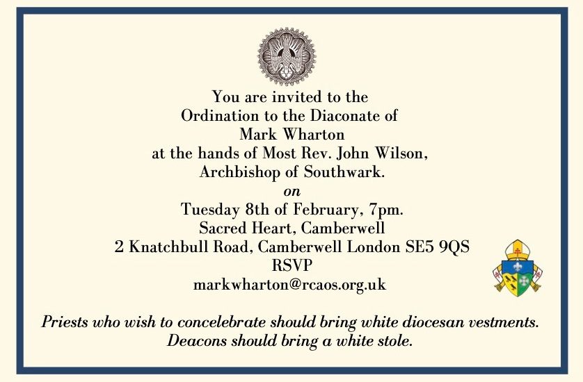 Invitation to the Diaconate Ordination of Mark Wharton (Brother Issac)